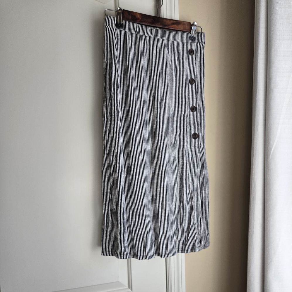 Caution To The Wind • Women's Black and White Striped Midi Skirt